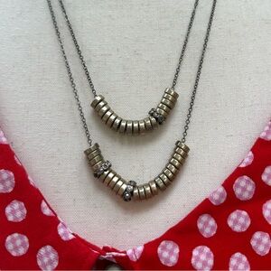 LOFT NWT Double-Strand Necklace with Round Gold Metal Beads and Crystal beads